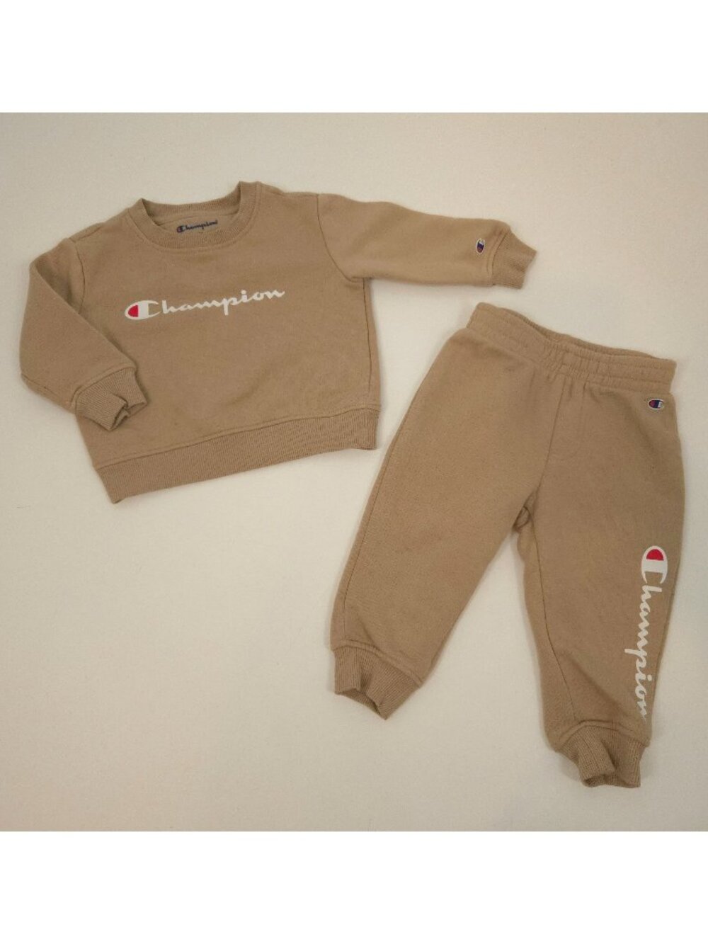 Champion Tan 2 Piece Sweatshirt and Pants Set Joggers Logo Sporty Baby Size 12M